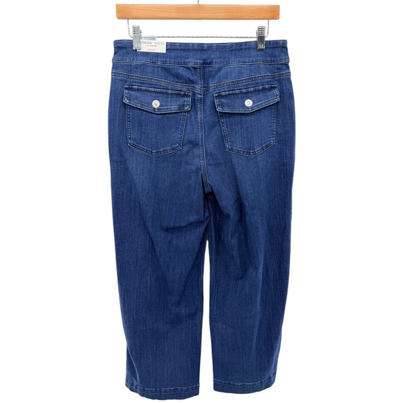 Chicos Wide Leg Ankle Jeans Redwood Indigo Sailor Button Denim US 8R Stretch NWT - Picture 5 of 7